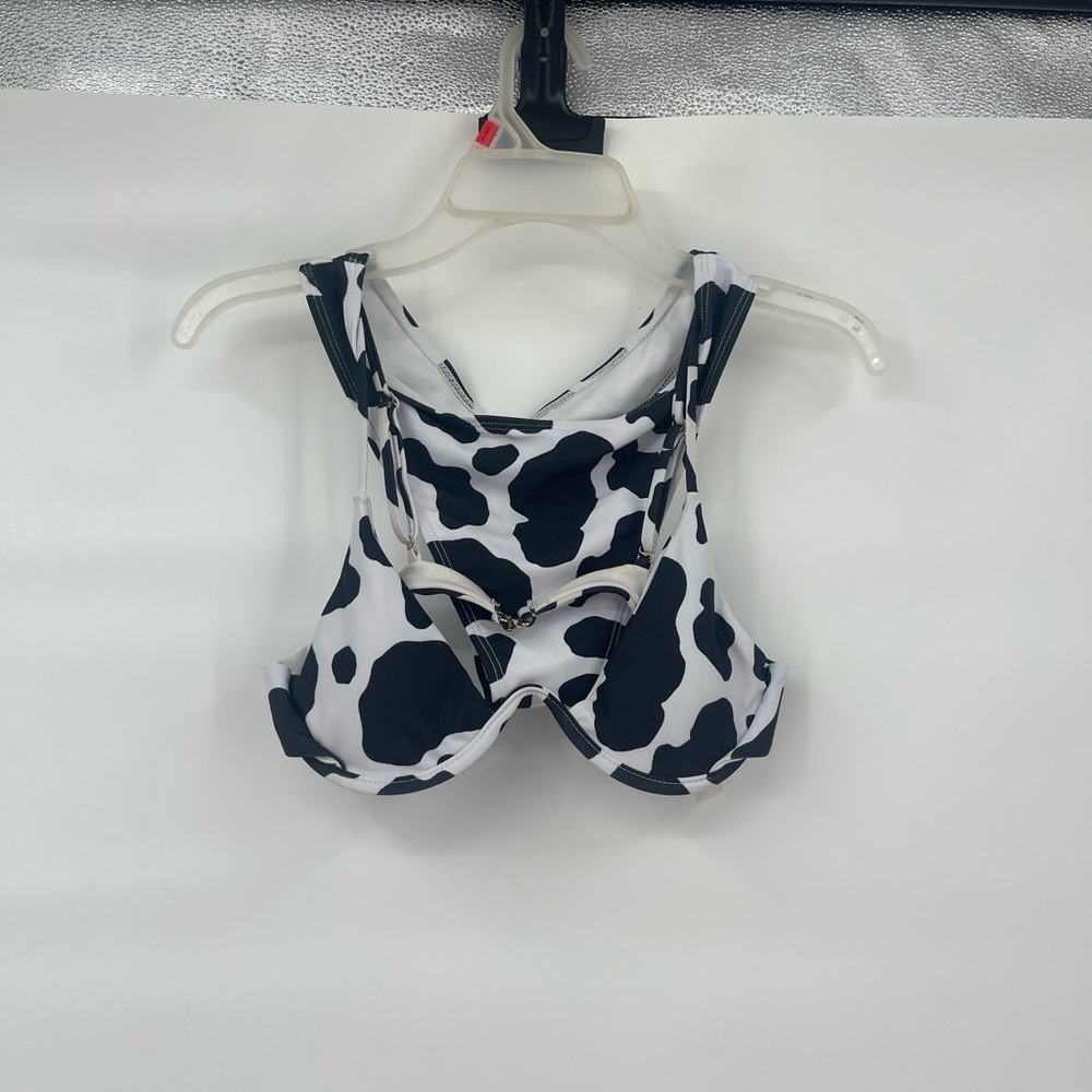 Romwe black white cow print bikini